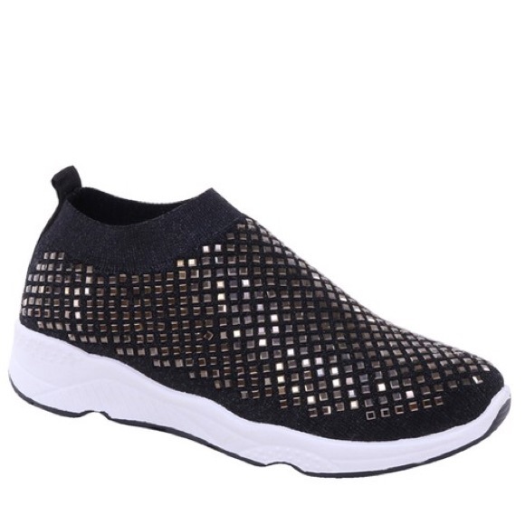 Italina Gray Air Platform Bubble Sock Slip On Rhinestone Sneakers - Picture 9 of 9